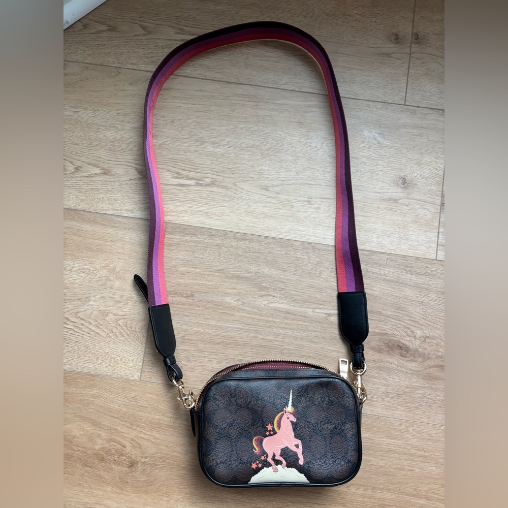 Coach Unicorn Brown Crossbody Bag with Pink Ombre Strap